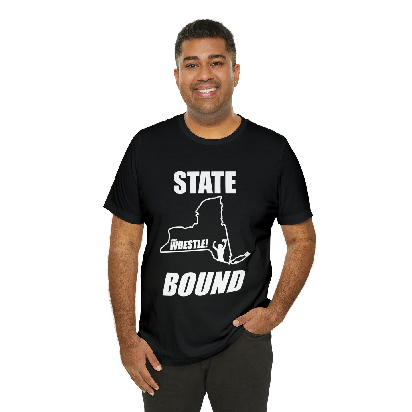 New York State Bound, Unisex Jersey Short Sleeve Tee, White Logo