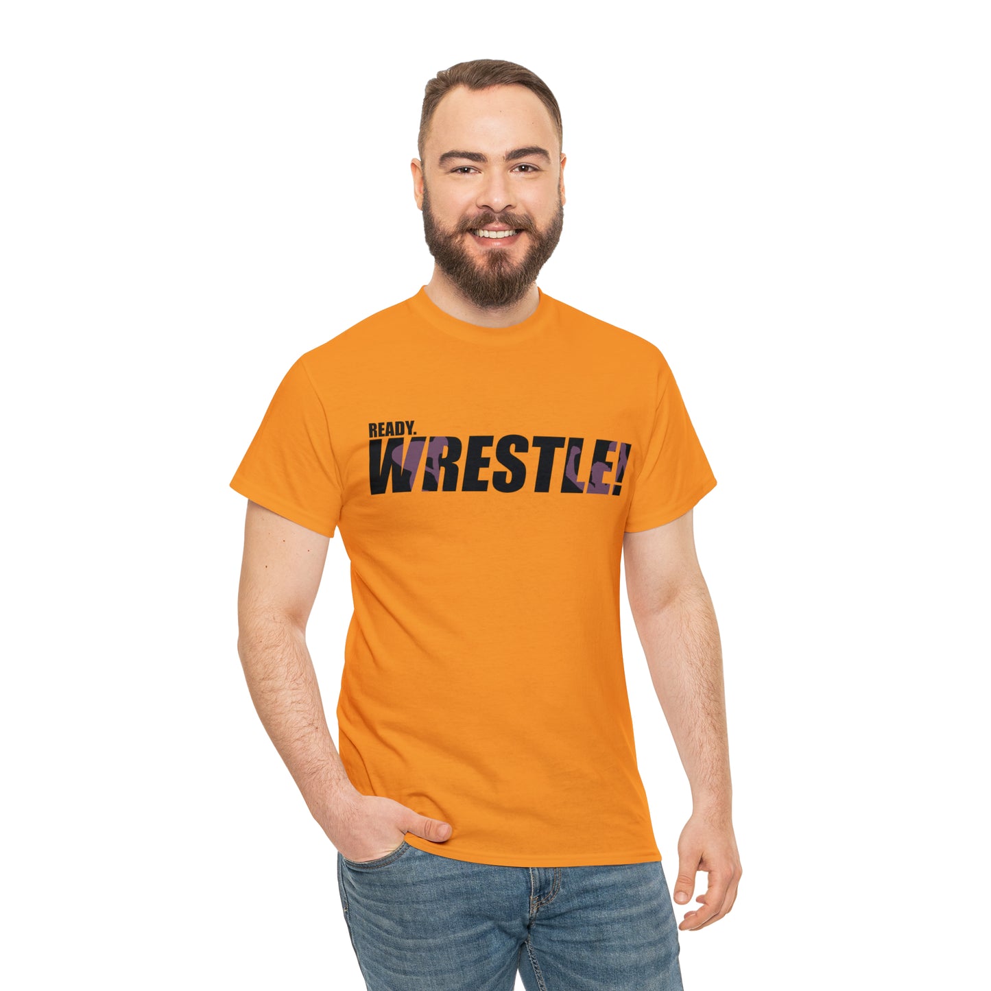 Ready. Wrestle! Black Logo w/Pink Silhouettes, Unisex Heavy Cotton Tee