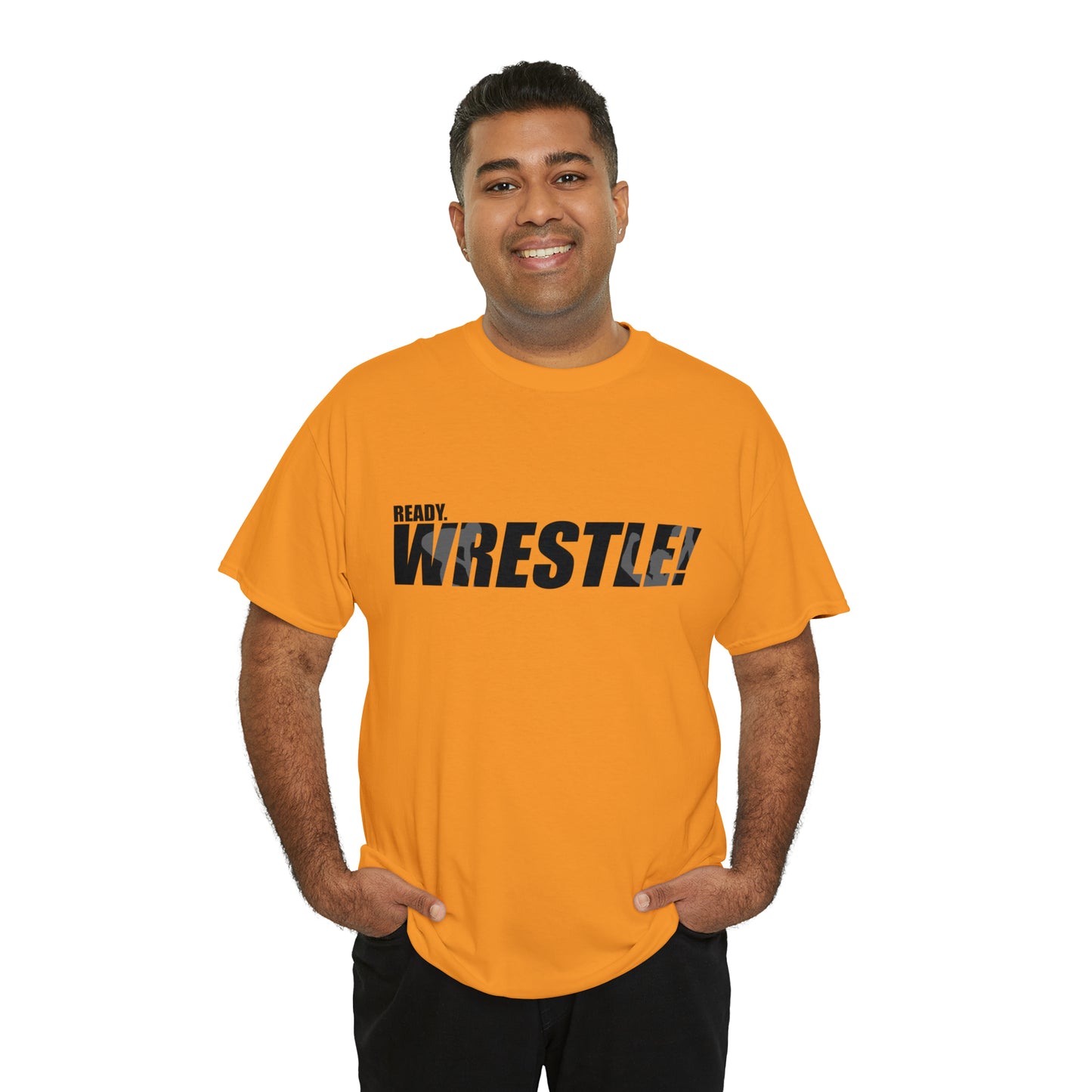 Ready. Wrestle! Black Logo w/White Silhouettes, Unisex Heavy Cotton Tee