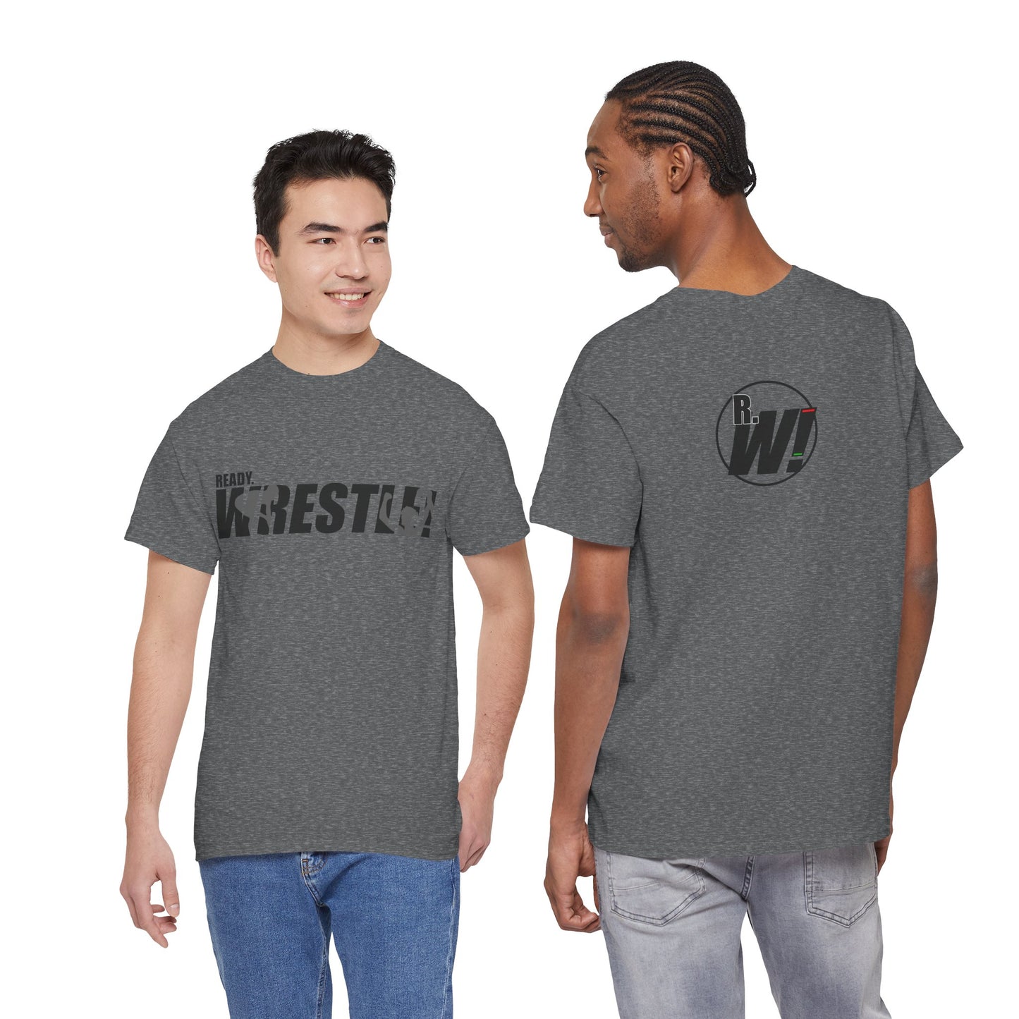 Ready. Wrestle! Black Logo w/White Silhouettes, Unisex Heavy Cotton Tee
