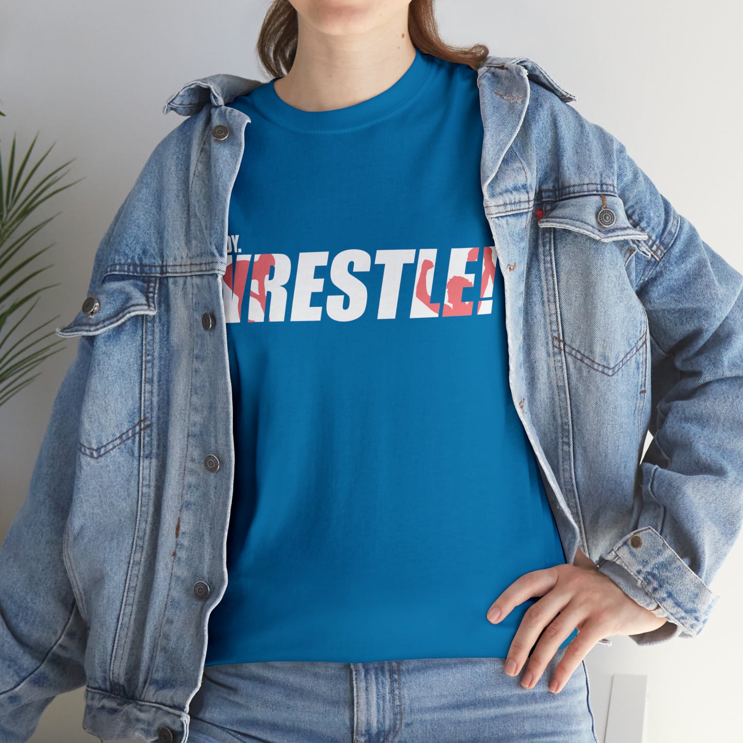 Ready. Wrestle! White Logo w/Red Silhouettes, Unisex Heavy Cotton Tee