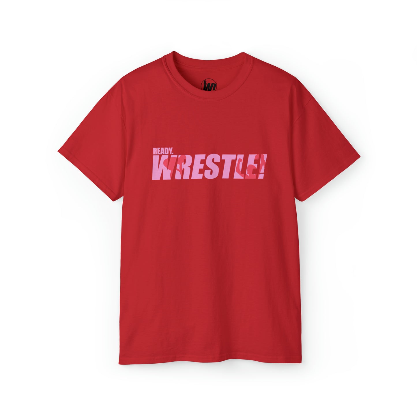 Ready. Wrestle!, Unisex Ultra Cotton Tee, Pink/Red Logo