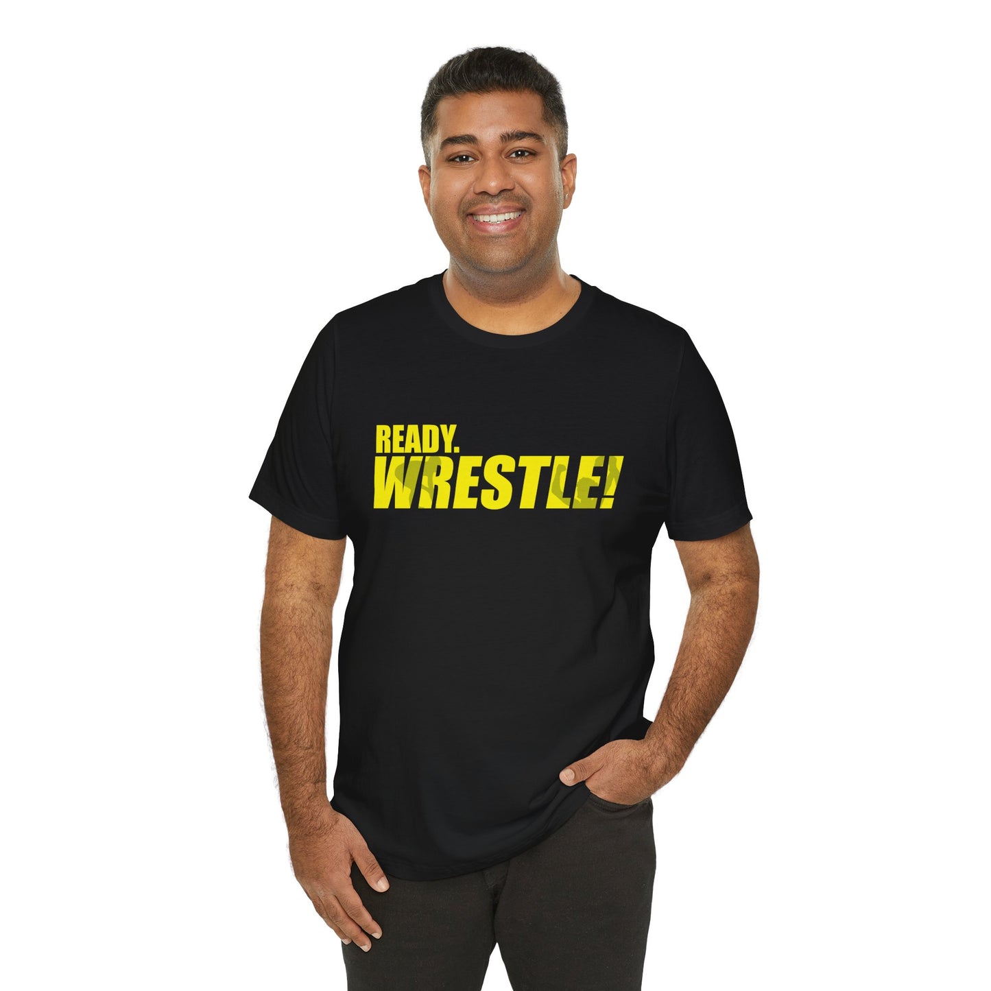 Ready. Wrestle! Gold Logo with Green, Unisex Jersey Short Sleeve Tee