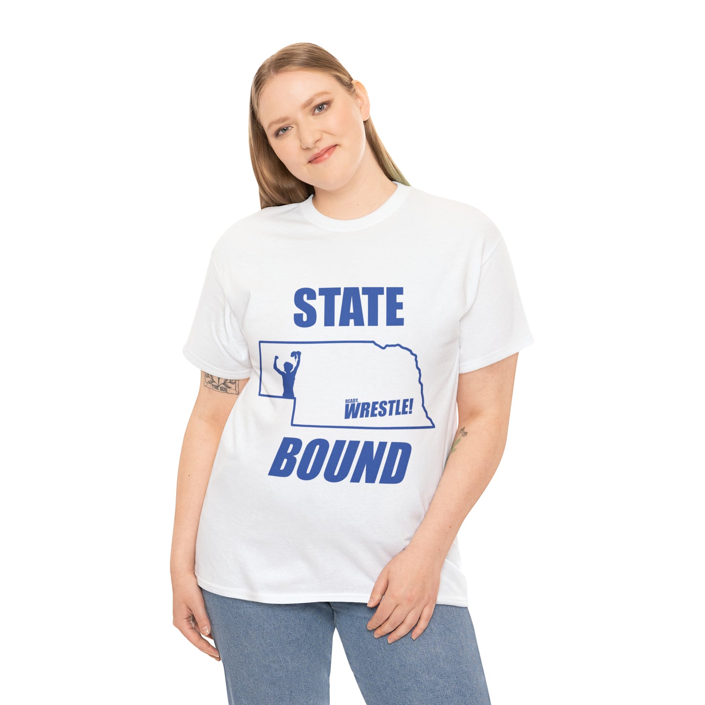 Nebraska State Bound, Royal Blue Logo, Unisex Heavy Cotton Tee