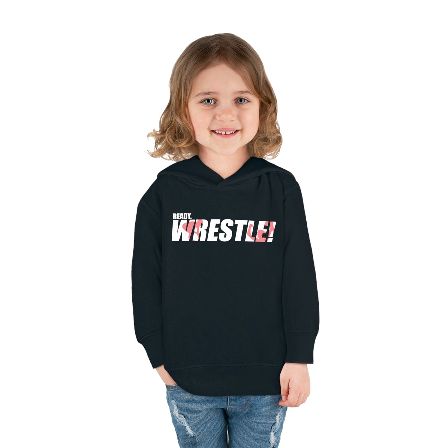 Ready. Wrestle! Toddler Pullover Fleece Hoodie, Red/White Logo