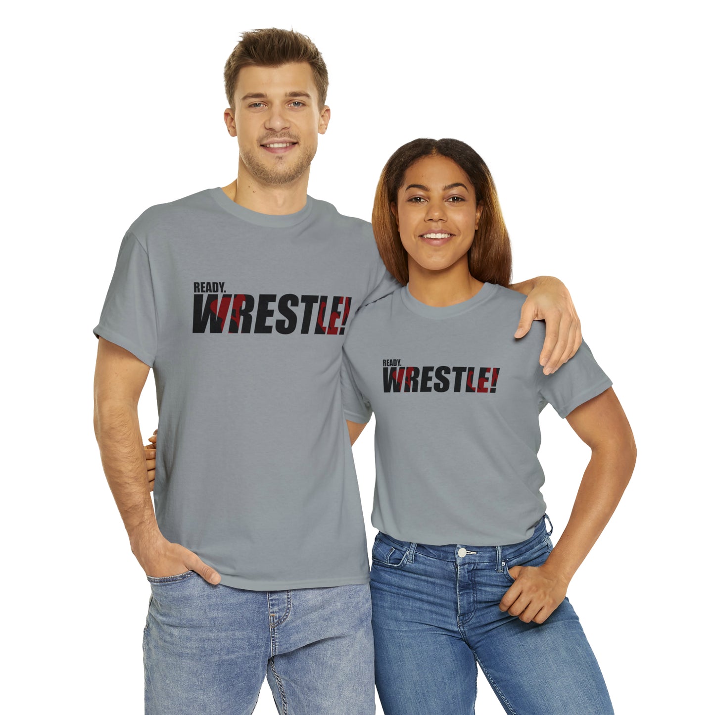 Ready. Wrestle! Black Logo w/Red Silhouettes, Unisex Heavy Cotton Tee