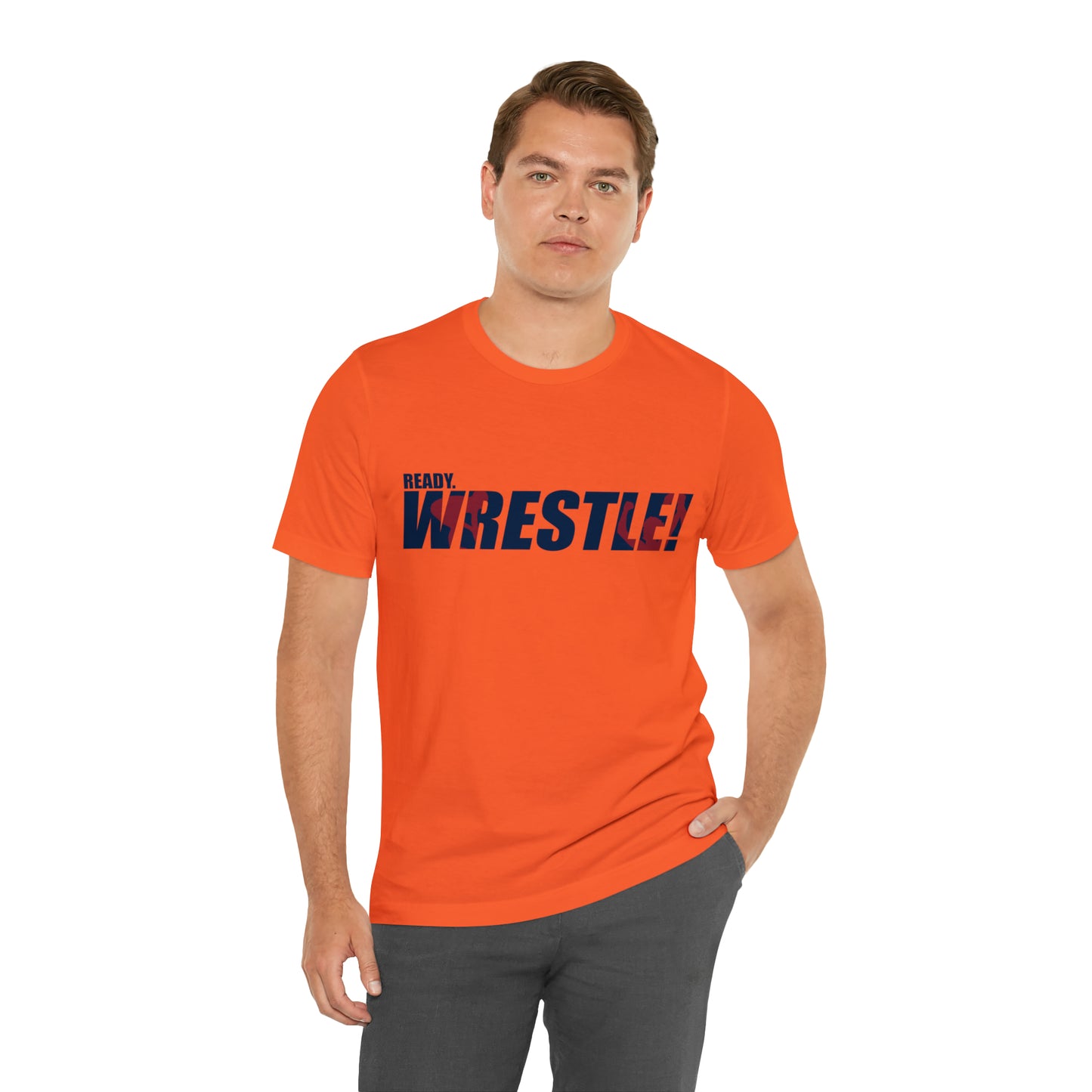 Ready. Wrestle! Navy Logo w/Red Silhouettes, Unisex Heavy Cotton Tee Bella+Canvas