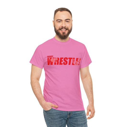 Ready. Wrestle! Red Logo w/White Silhouettes, Unisex Heavy Cotton Tee