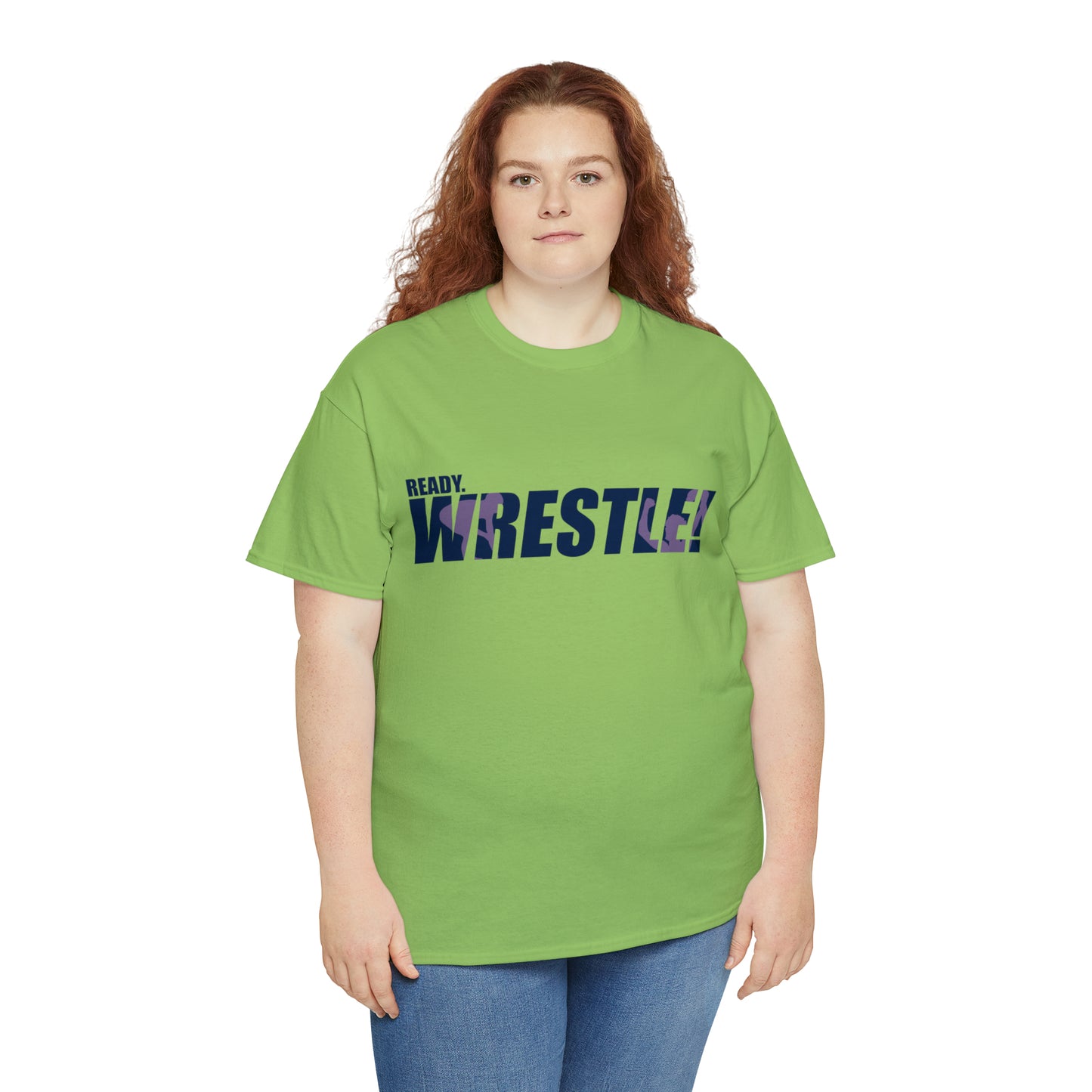 Ready. Wrestle! Navy Logo w/Pink Silhouettes, Unisex Heavy Cotton Tee