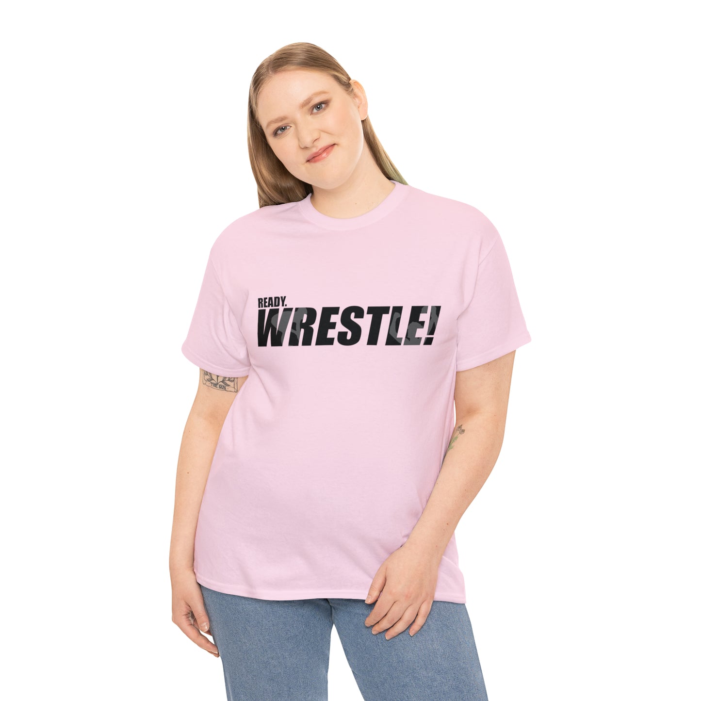 Ready. Wrestle! Black Logo w/White Silhouettes, Unisex Heavy Cotton Tee