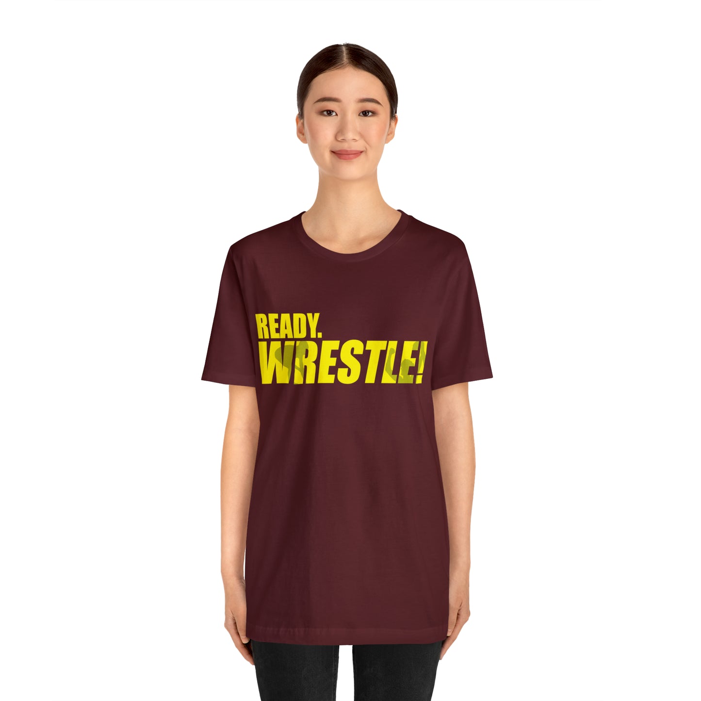 Ready. Wrestle! Gold Logo with Green, Unisex Jersey Short Sleeve Tee