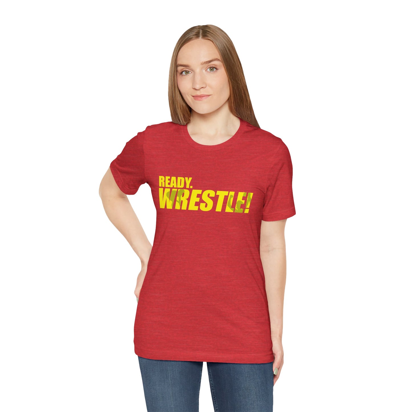 Ready. Wrestle! Gold Logo with Green, Unisex Jersey Short Sleeve Tee