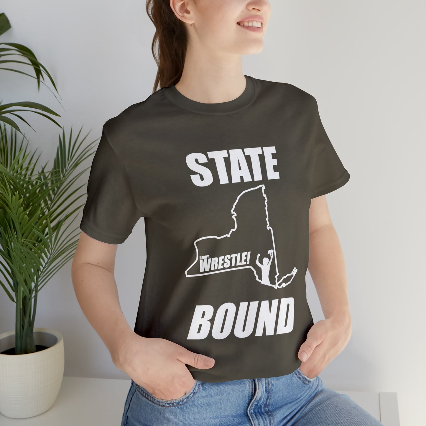 New York State Bound, Unisex Jersey Short Sleeve Tee, White Logo