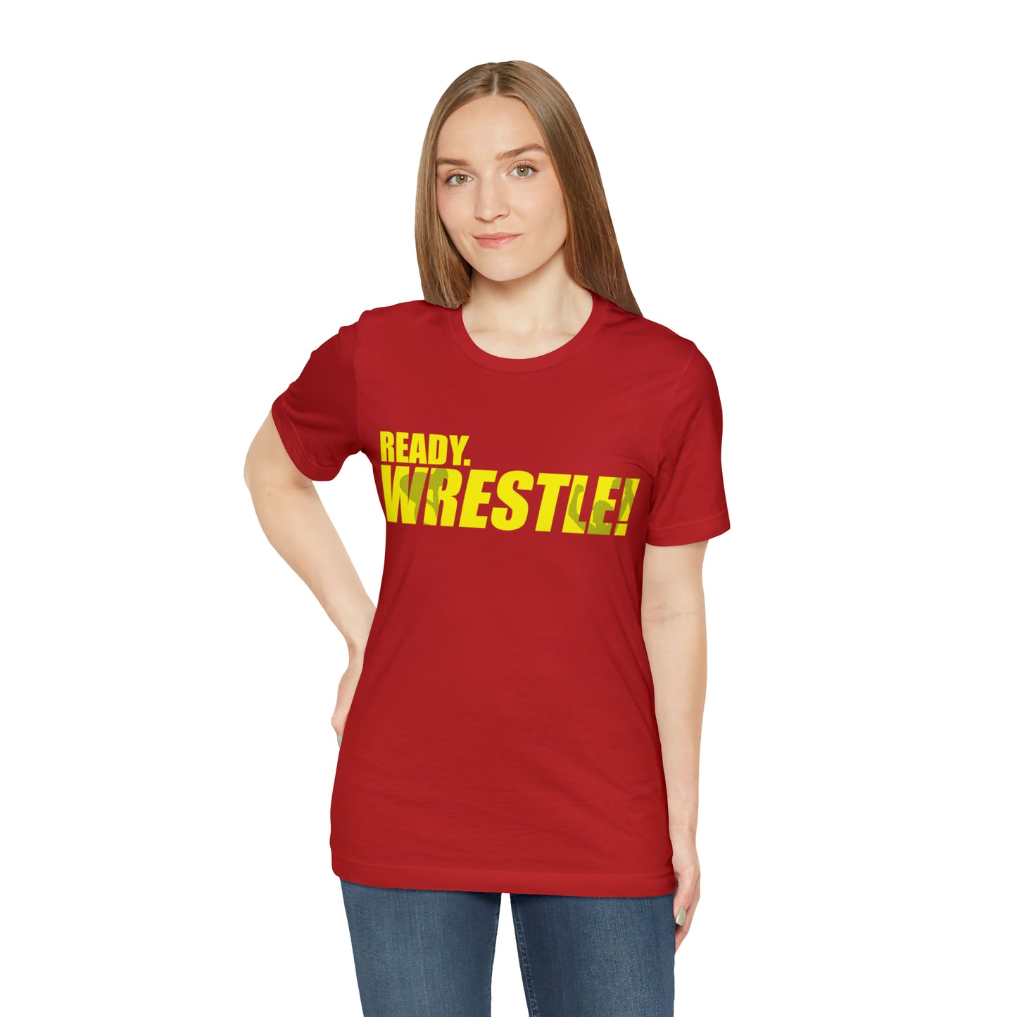 Ready. Wrestle! Gold Logo with Green, Unisex Jersey Short Sleeve Tee