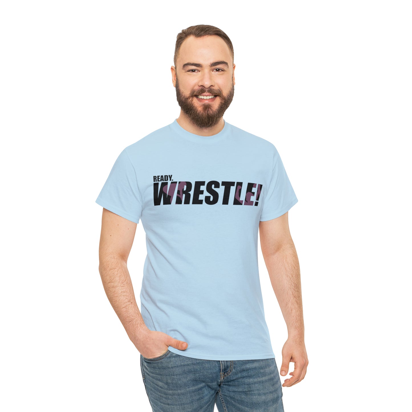 Ready. Wrestle! Black Logo w/Pink Silhouettes, Unisex Heavy Cotton Tee