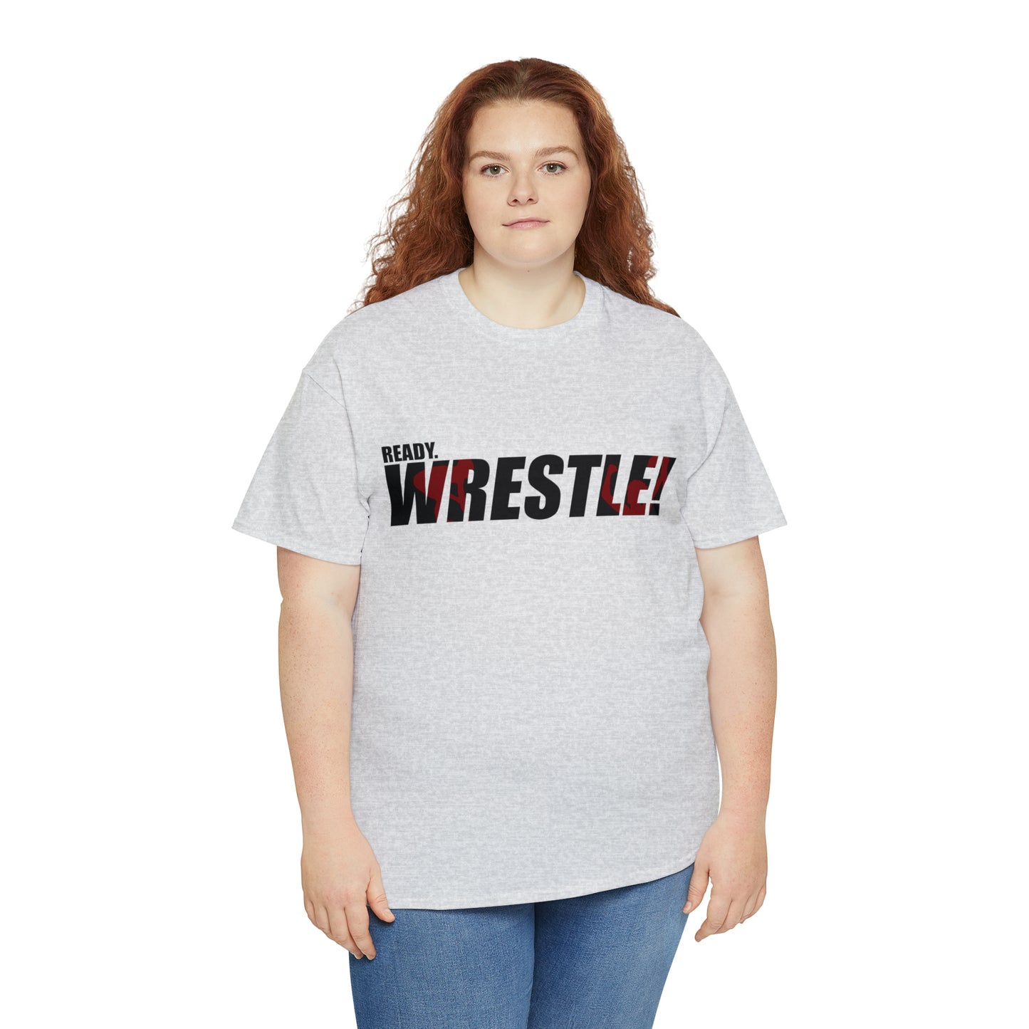 Ready. Wrestle! Black Logo w/Red Silhouettes, Unisex Heavy Cotton Tee