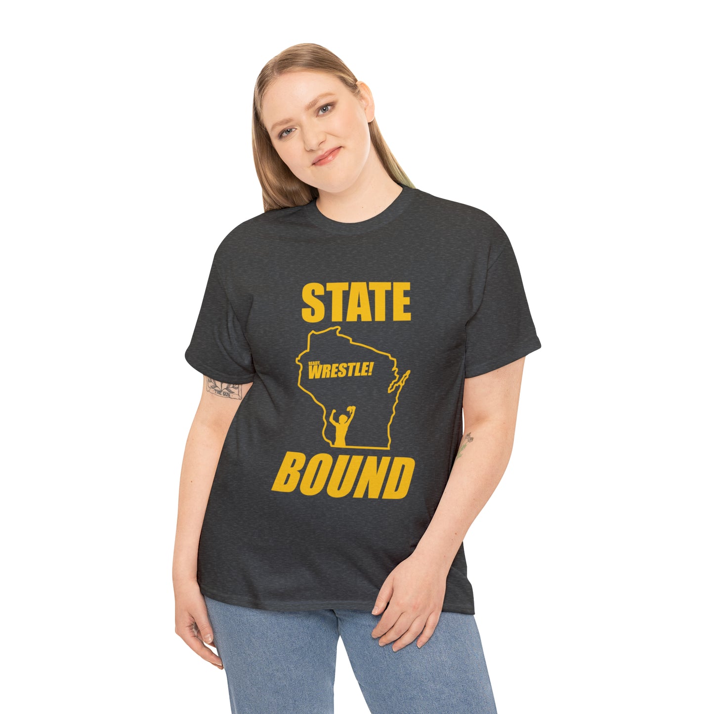 Wisconsin State Bound, Gold Logo, Unisex Heavy Cotton Tee