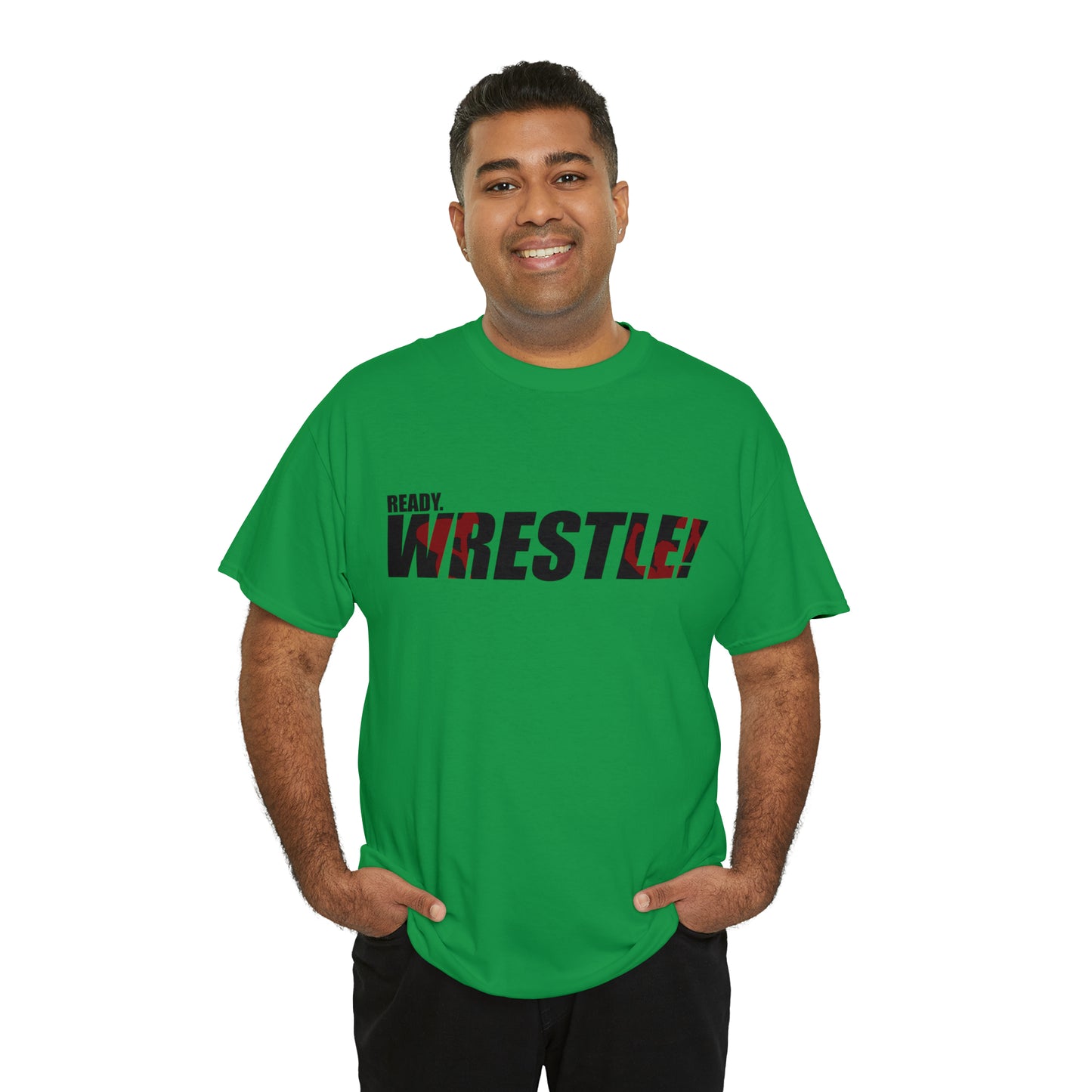 Ready. Wrestle! Black Logo w/Red Silhouettes, Unisex Heavy Cotton Tee