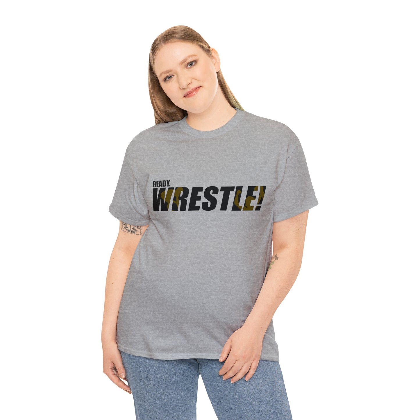 Ready. Wrestle! Black Logo w/Yellow Silhouettes, Unisex Heavy Cotton Tee