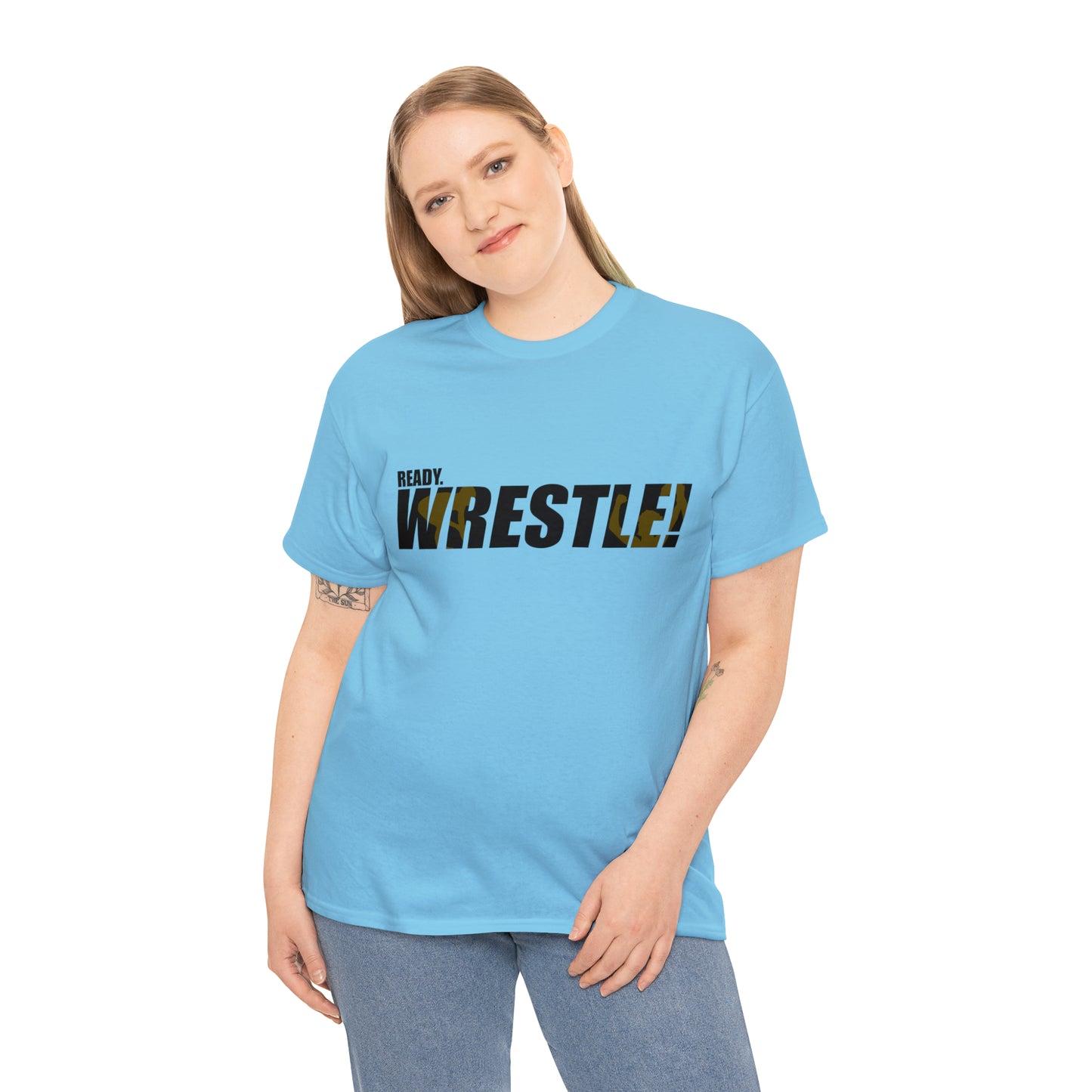 Ready. Wrestle! Black Logo w/Yellow Silhouettes, Unisex Heavy Cotton Tee