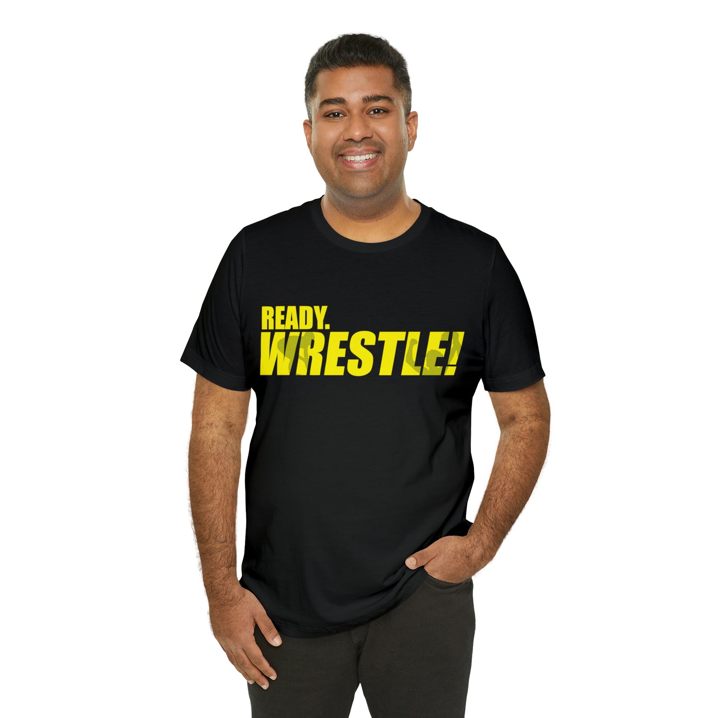 Ready. Wrestle! Gold Logo with Green, Unisex Jersey Short Sleeve Tee