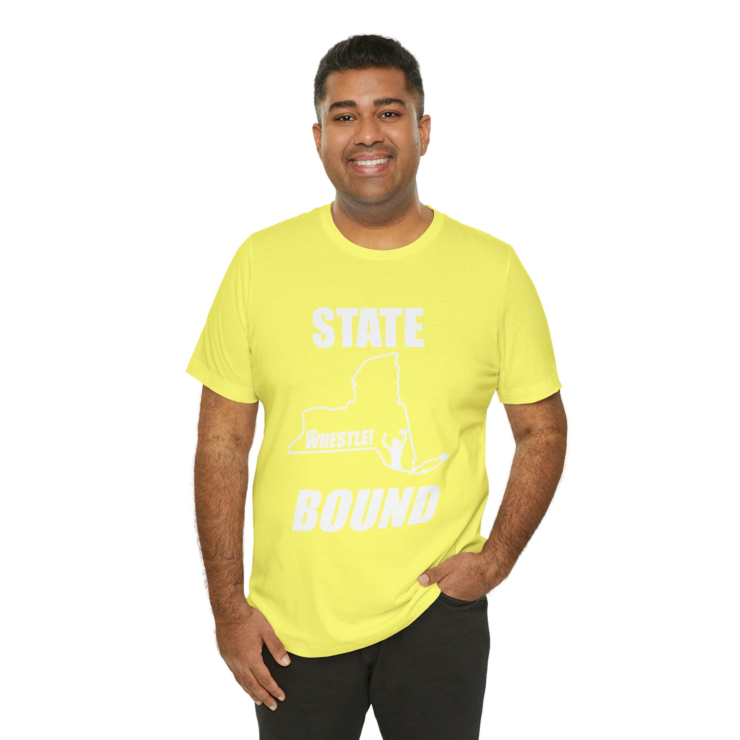 New York State Bound, Unisex Jersey Short Sleeve Tee, White Logo