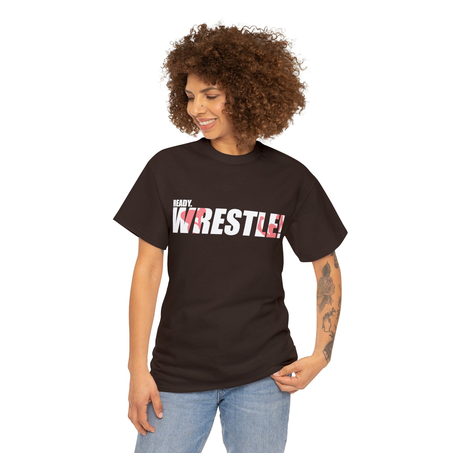 Ready. Wrestle! White Logo w/Red Silhouettes, Unisex Heavy Cotton Tee