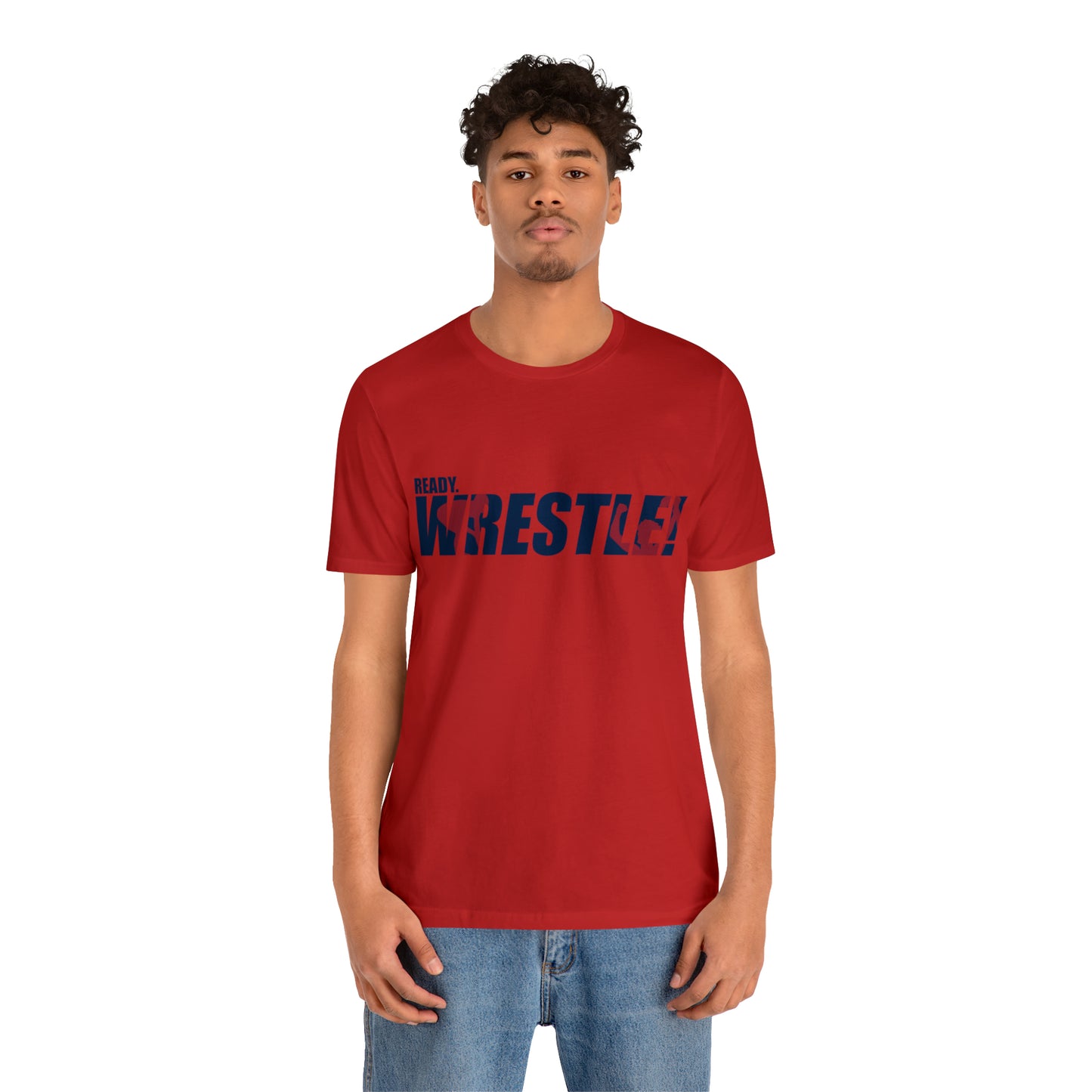 Ready. Wrestle! Navy Logo w/Red Silhouettes, Unisex Heavy Cotton Tee Bella+Canvas