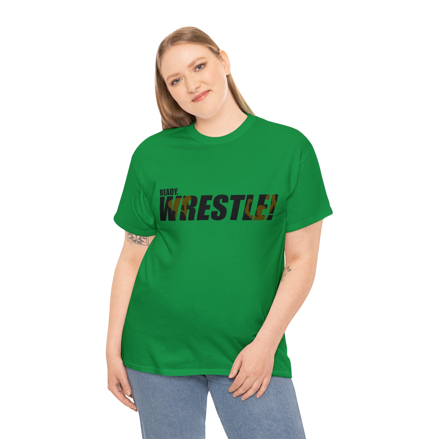 Ready. Wrestle! Black Logo w/Yellow Silhouettes, Unisex Heavy Cotton Tee