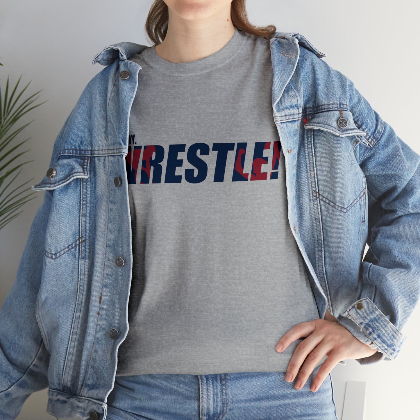 Ready. Wrestle! Navy Logo w/Red Silhouettes, Unisex Heavy Cotton Tee