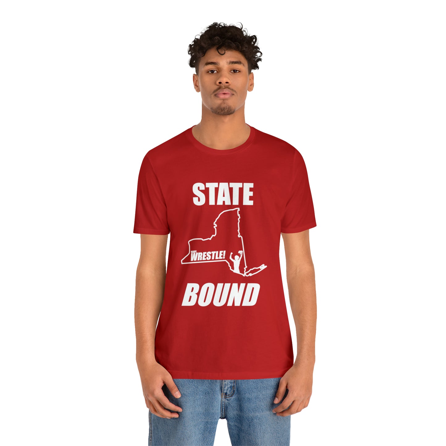 New York State Bound, Unisex Jersey Short Sleeve Tee, White Logo