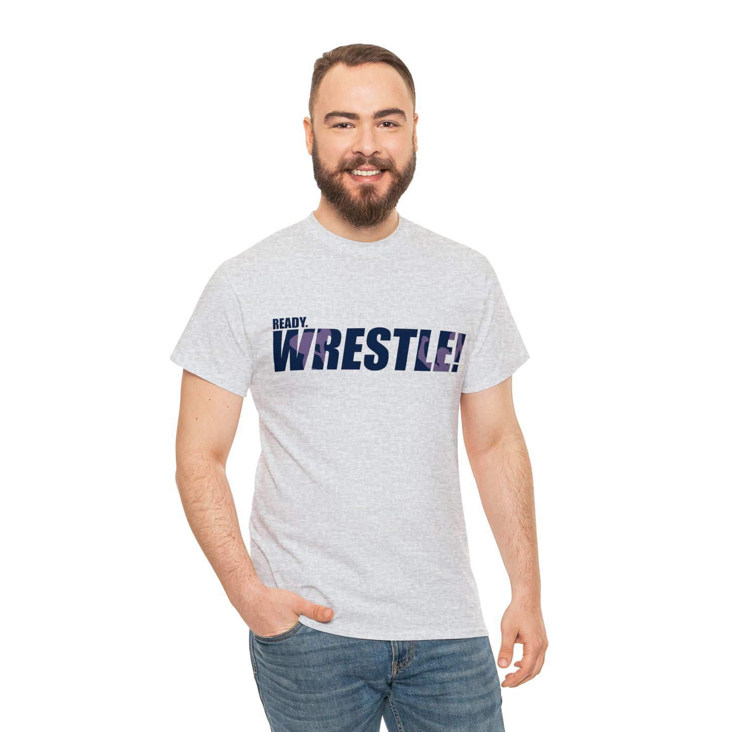 Ready. Wrestle! Navy Logo w/Pink Silhouettes, Unisex Heavy Cotton Tee