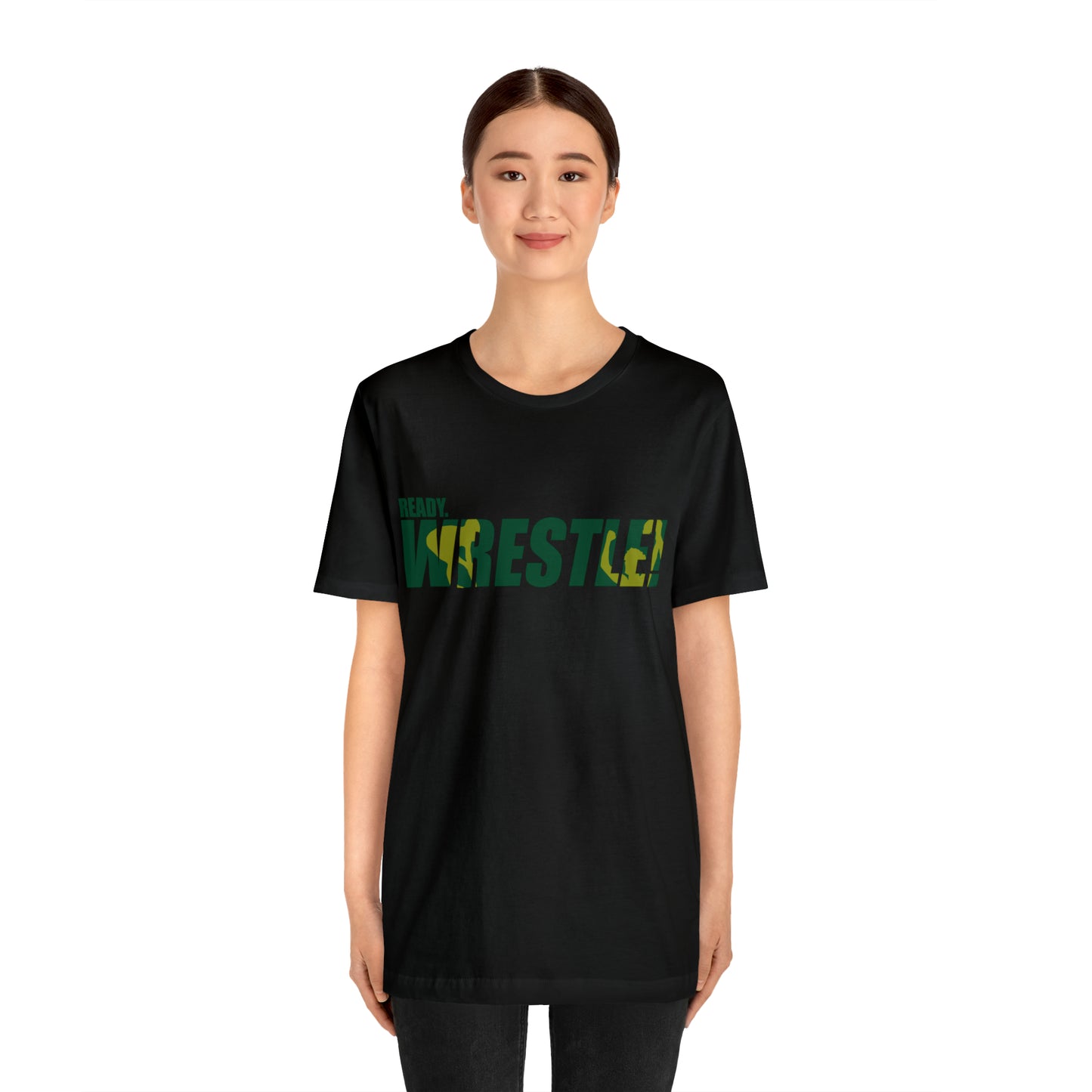 Ready. Wrestle! Green/Gold Logo, Unisex Heavy Cotton Tee, Bella+Canvas