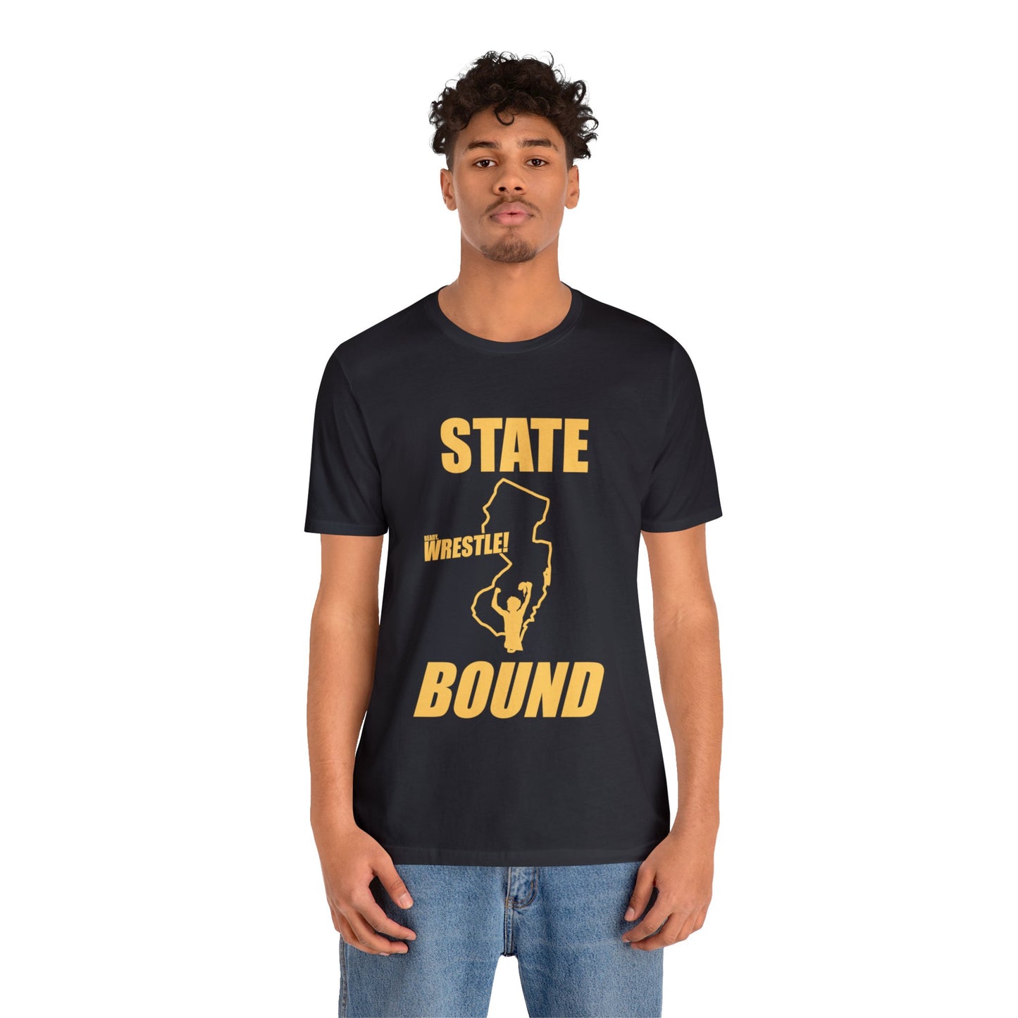 New Jersey State Bound, Gold Print, Bella+Canvas 3001, Unisex Jersey Short Sleeve Tee