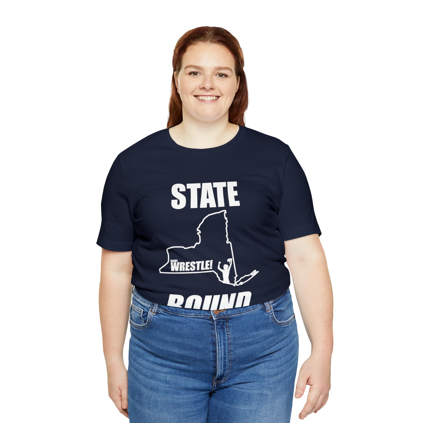 New York State Bound, Unisex Jersey Short Sleeve Tee, White Logo