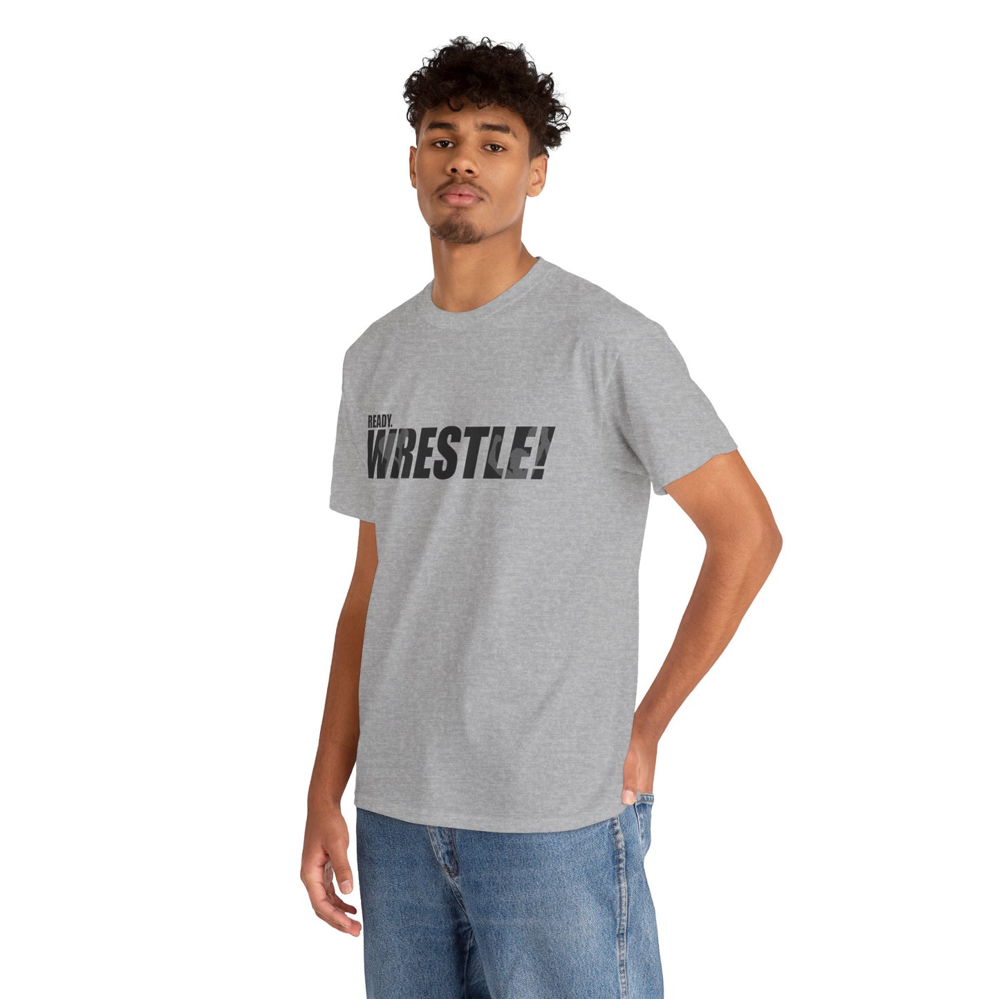 Ready. Wrestle! Black Logo w/White Silhouettes, Unisex Heavy Cotton Tee