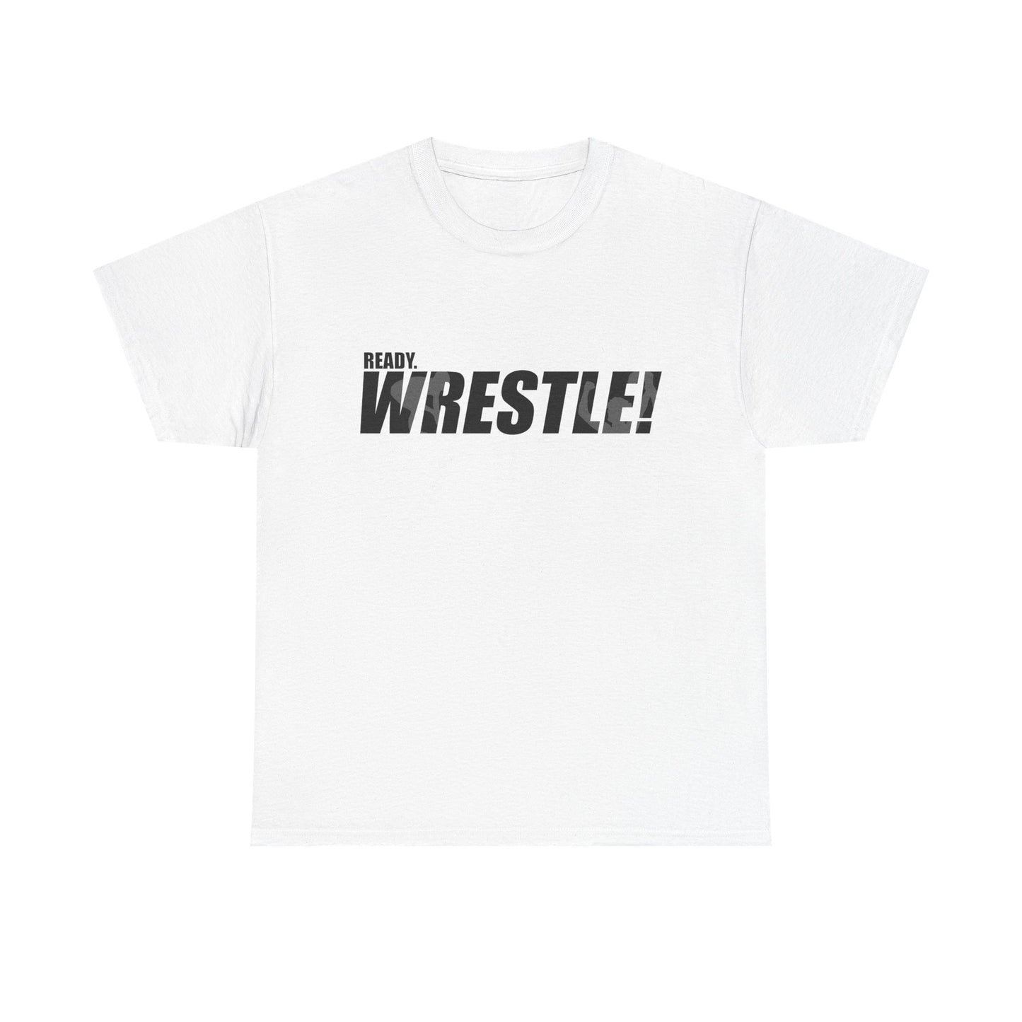 Ready. Wrestle! Black Logo w/White Silhouettes, Unisex Heavy Cotton Tee