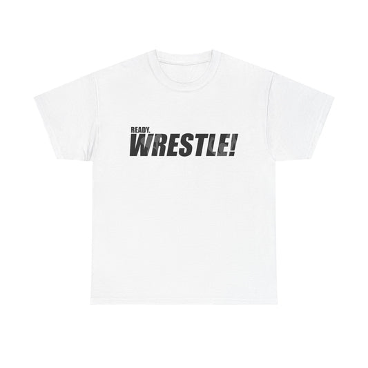 Ready. Wrestle! Black Logo w/White Silhouettes, Unisex Heavy Cotton Tee