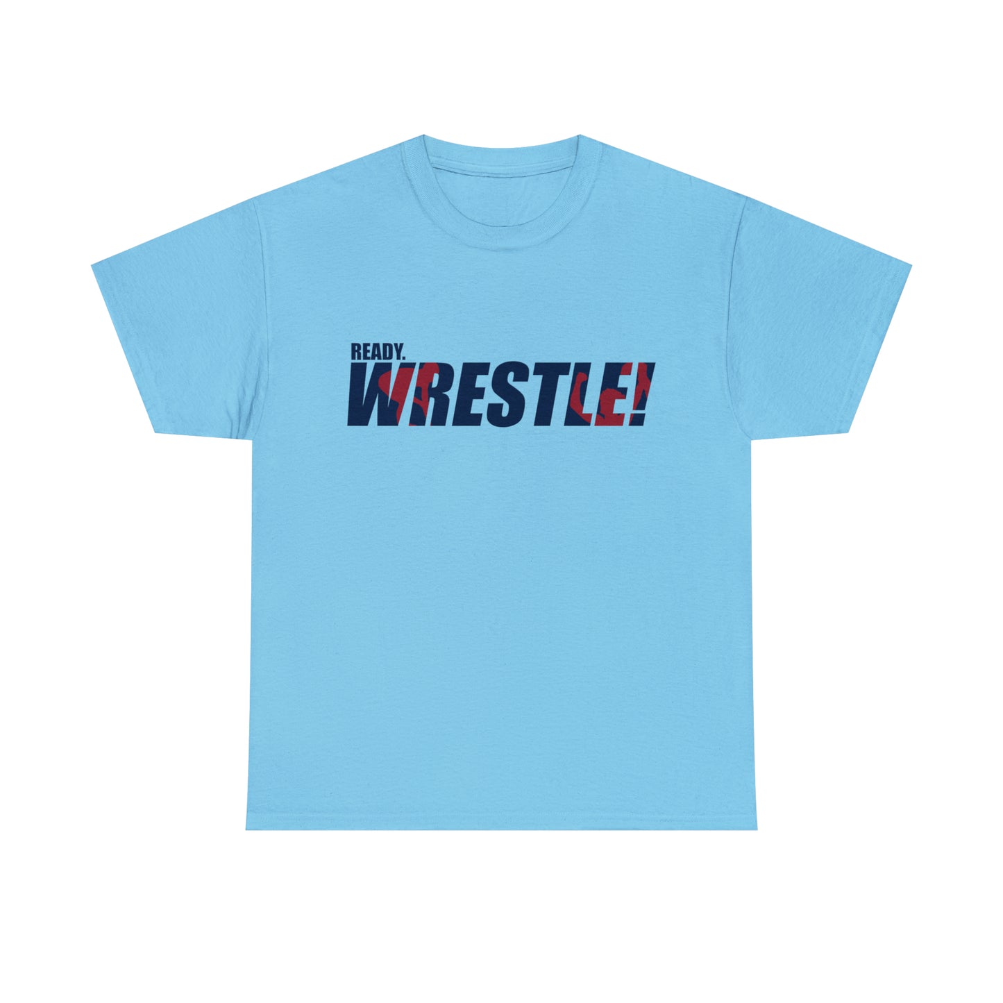 Ready. Wrestle! Navy Logo w/Red Silhouettes, Unisex Heavy Cotton Tee