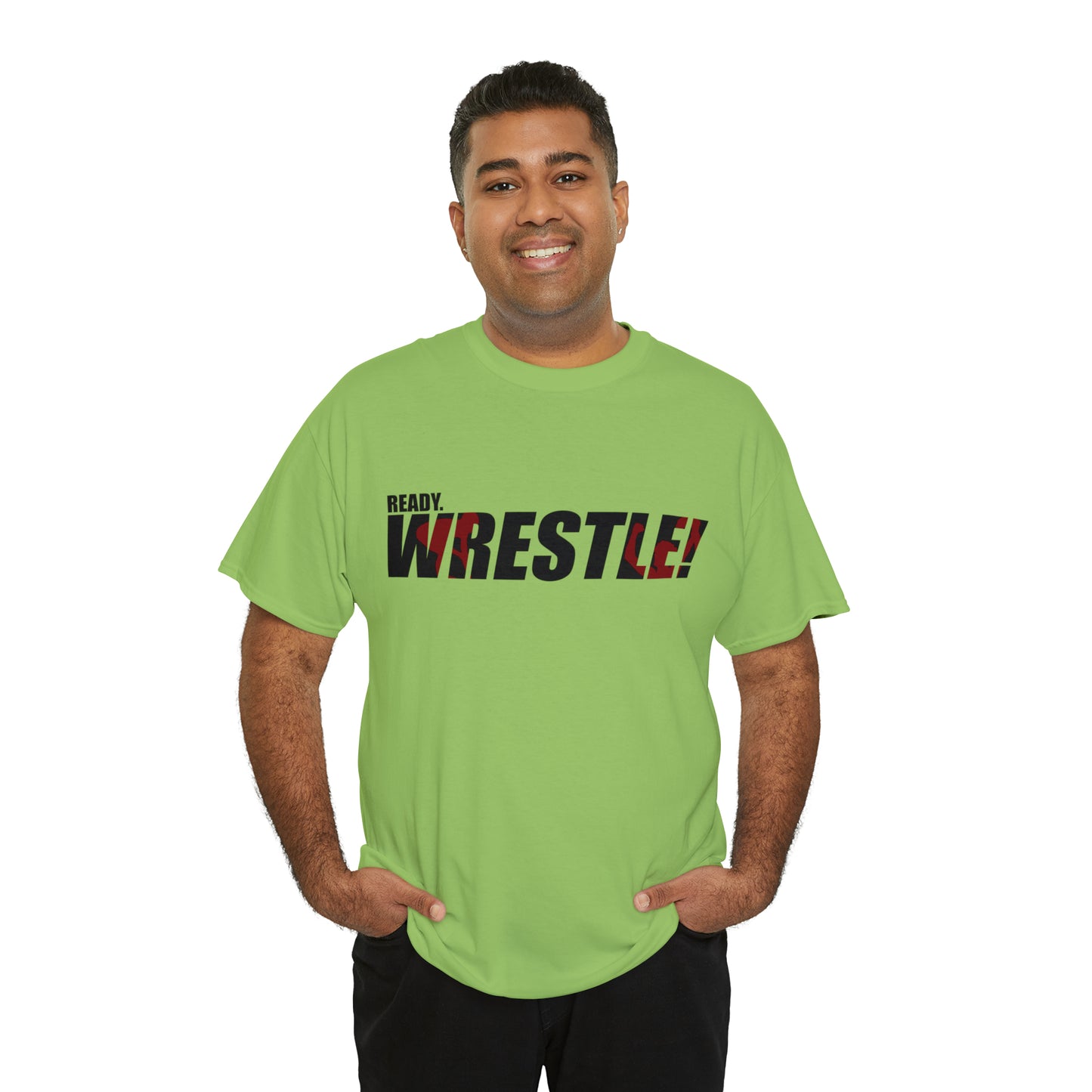 Ready. Wrestle! Black Logo w/Red Silhouettes, Unisex Heavy Cotton Tee