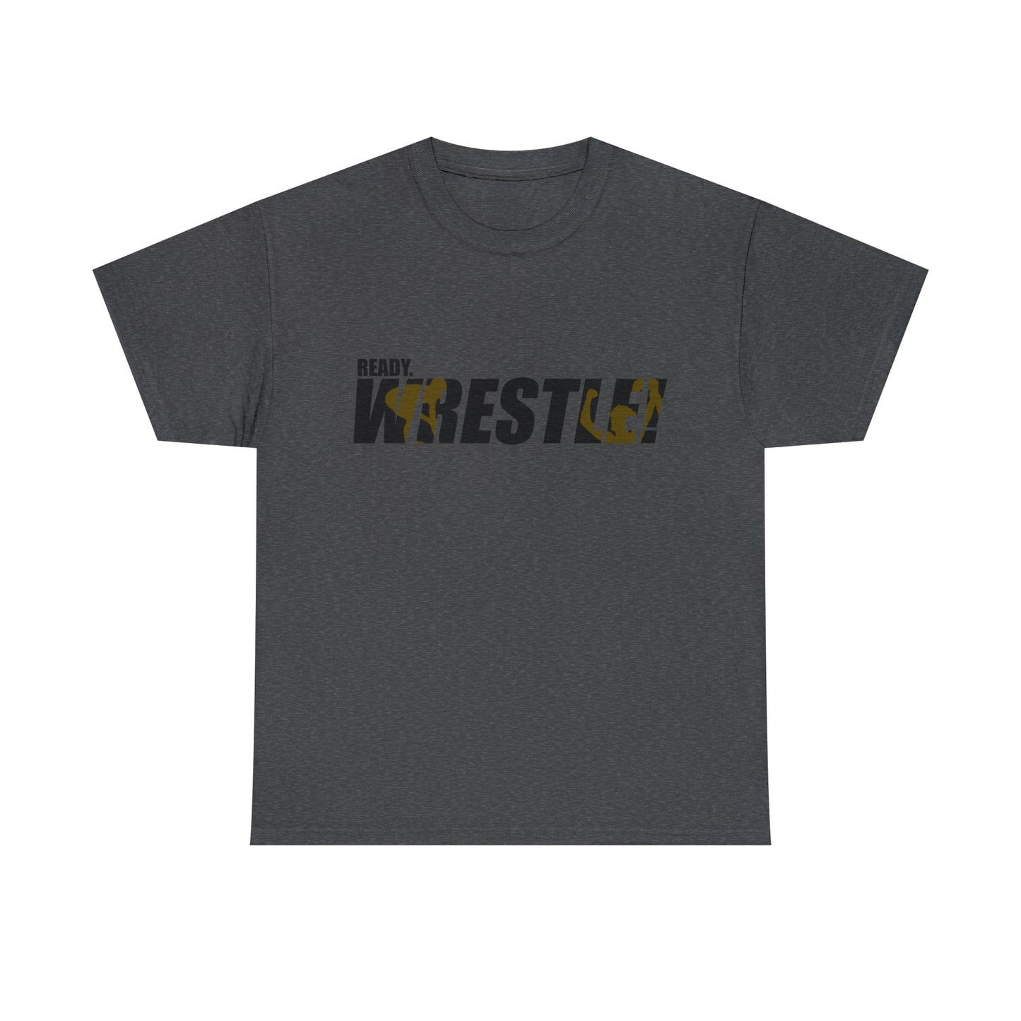 Ready. Wrestle! Black Logo w/Yellow Silhouettes, Unisex Heavy Cotton Tee