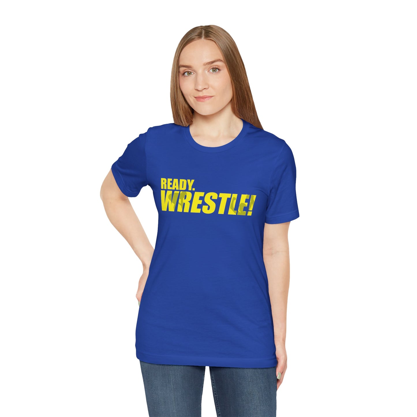 Ready. Wrestle! Gold Logo with Green, Unisex Jersey Short Sleeve Tee