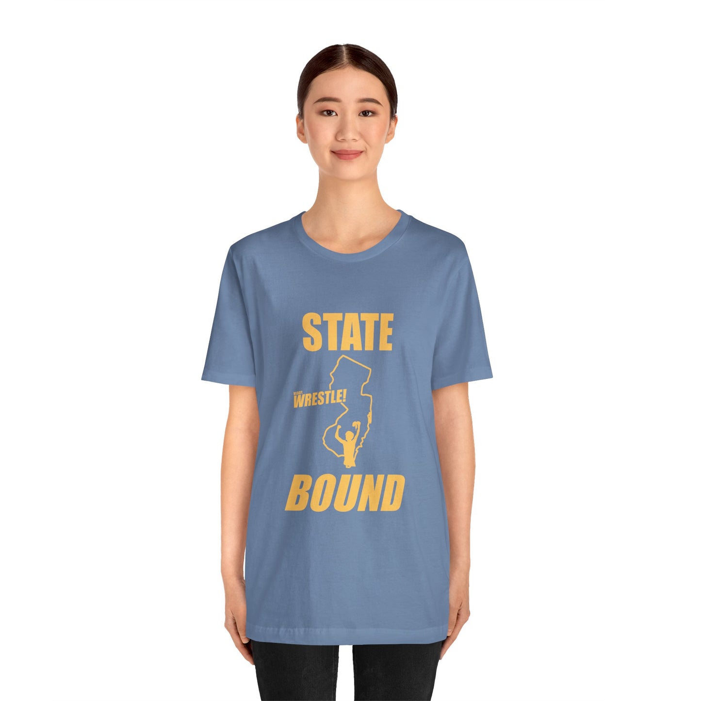 New Jersey State Bound, Gold Print, Bella+Canvas 3001, Unisex Jersey Short Sleeve Tee