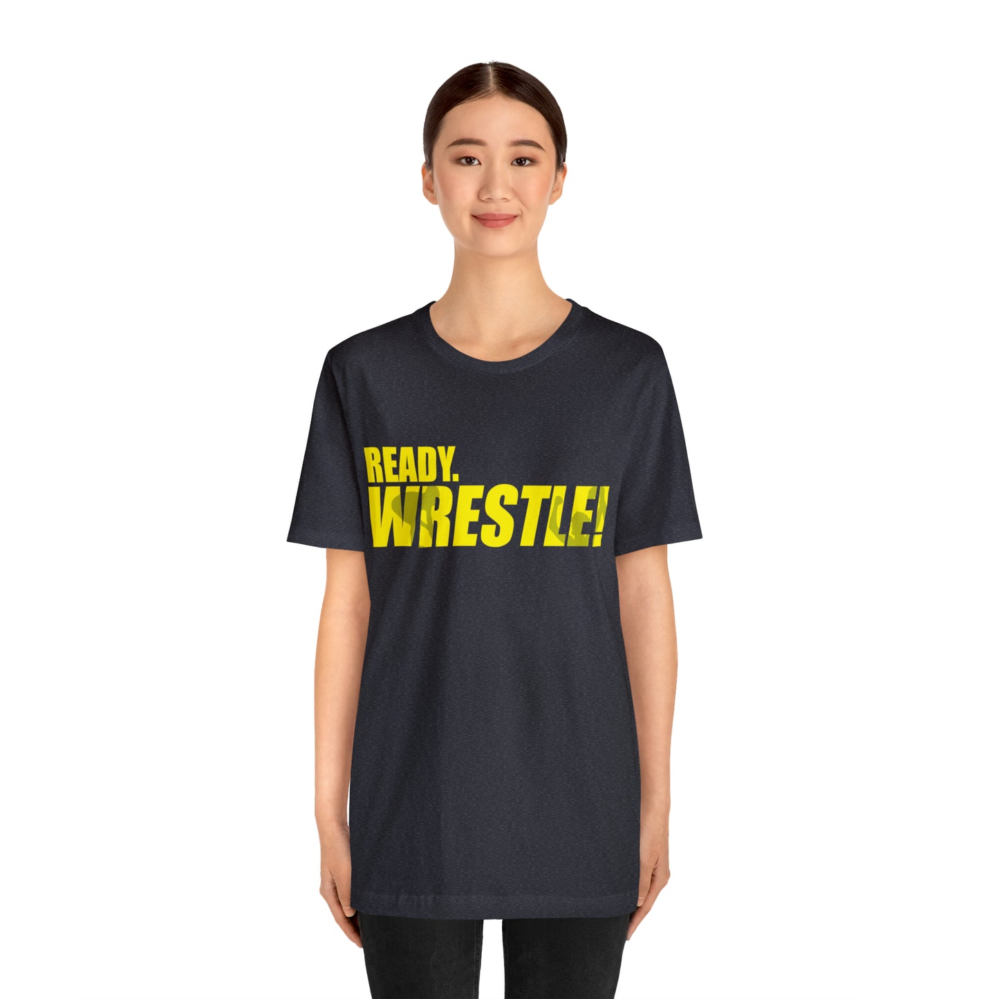 Ready. Wrestle! Gold Logo with Green, Unisex Jersey Short Sleeve Tee