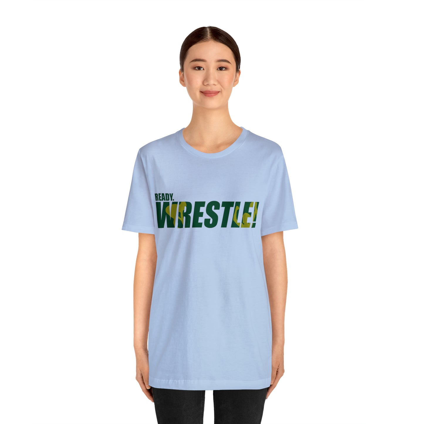 Ready. Wrestle! Green/Gold Logo, Unisex Heavy Cotton Tee, Bella+Canvas