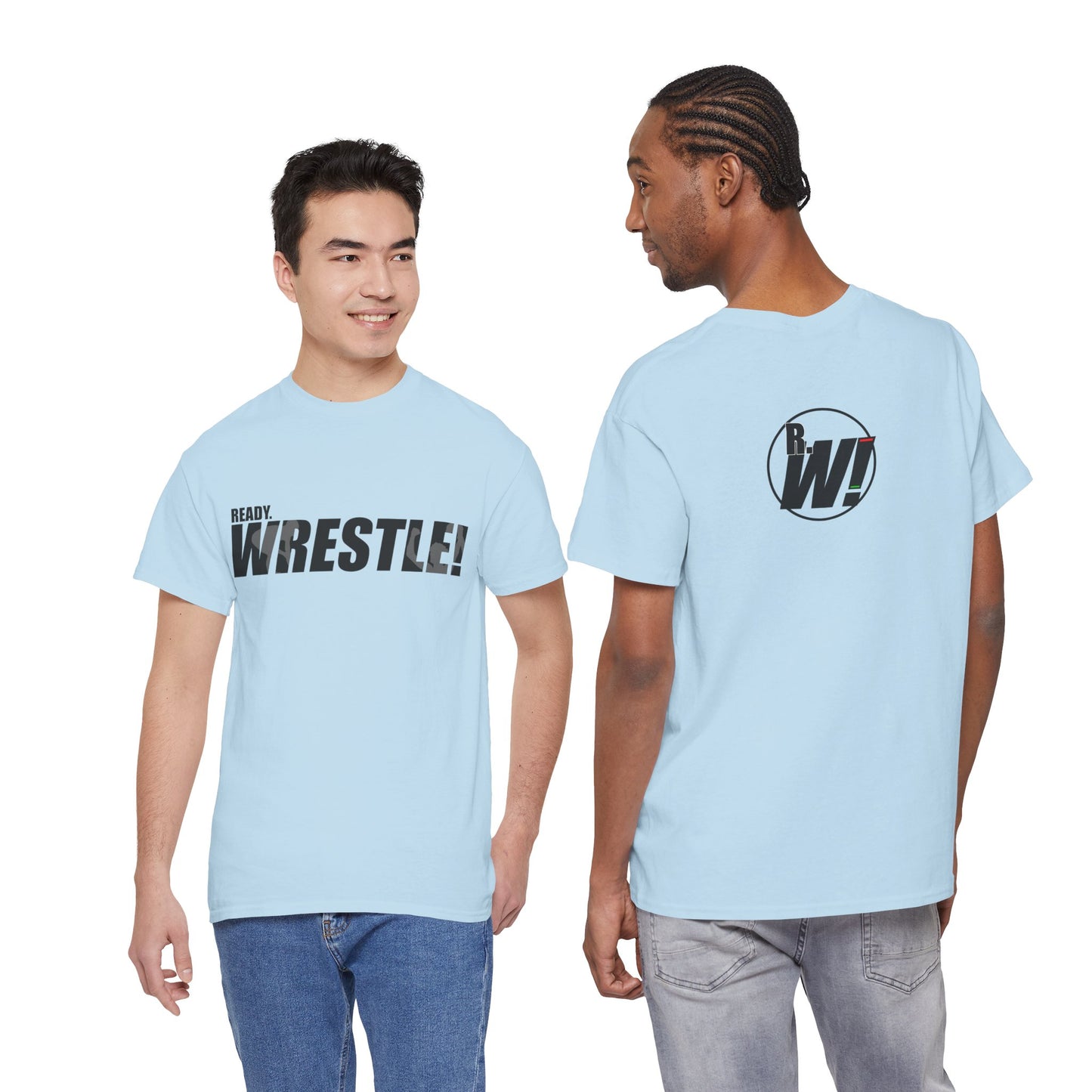 Ready. Wrestle! Black Logo w/White Silhouettes, Unisex Heavy Cotton Tee