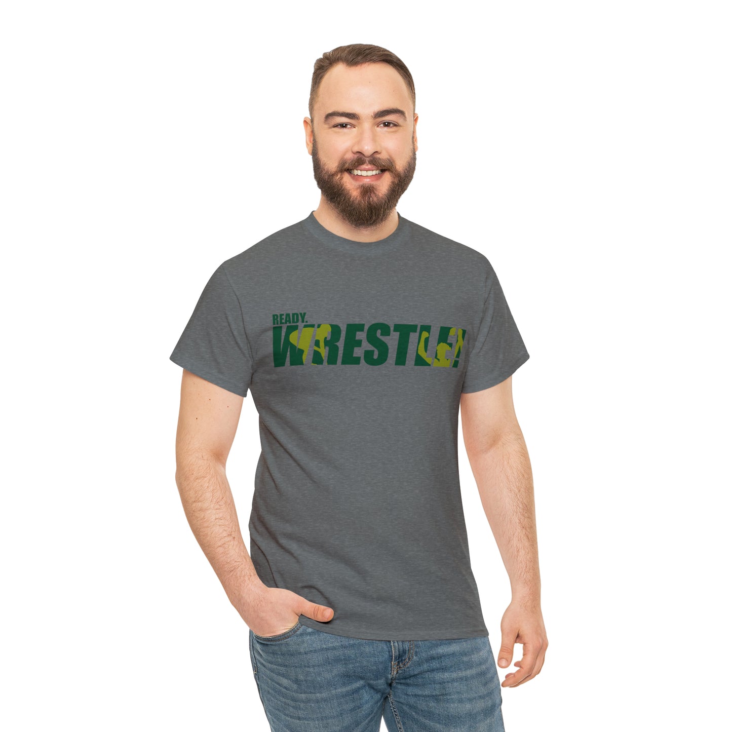 Ready. Wrestle! Green/Gold Logo, Unisex Heavy Cotton Tee