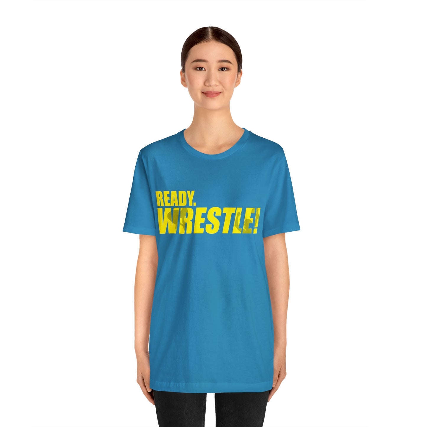 Ready. Wrestle! Gold Logo with Green, Unisex Jersey Short Sleeve Tee