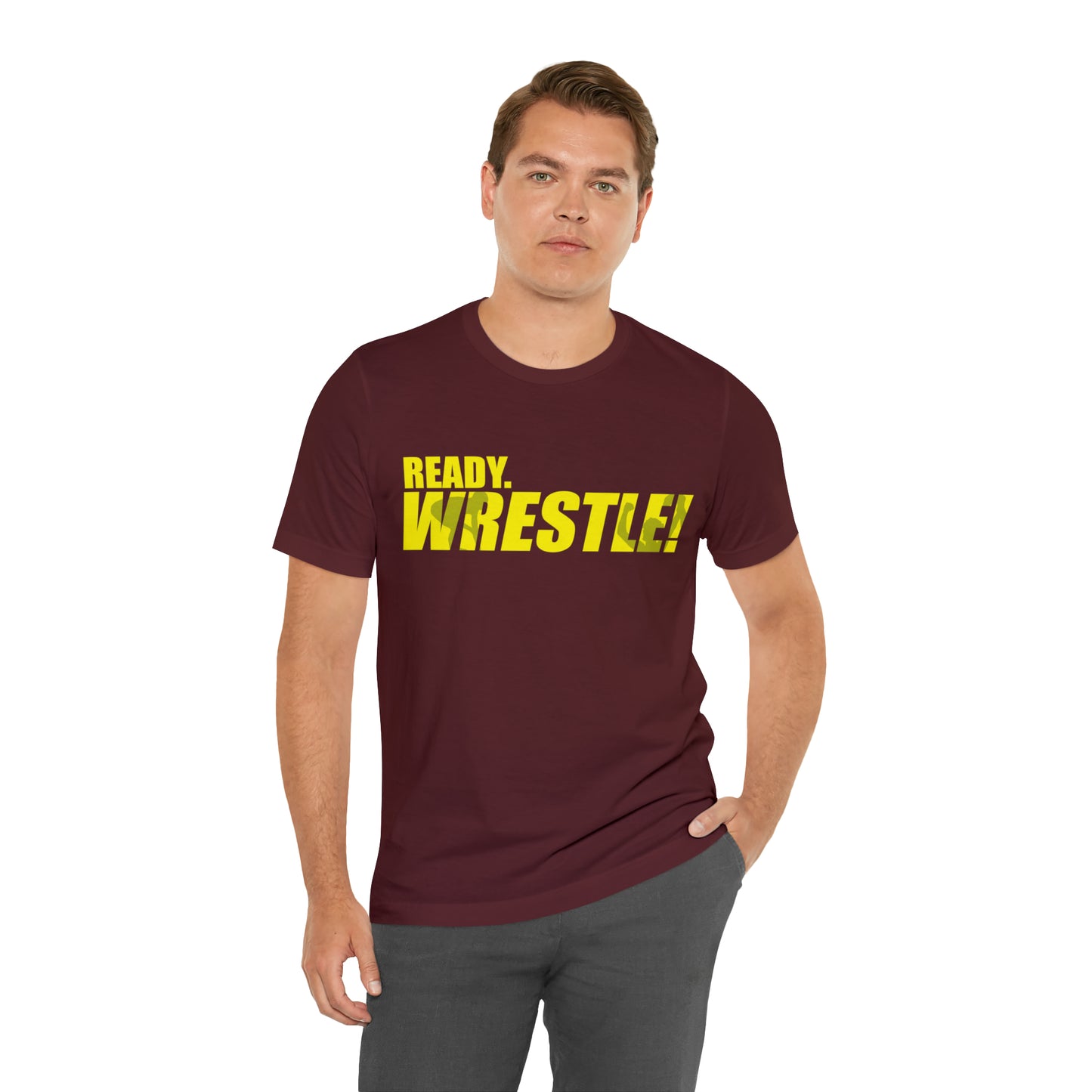 Ready. Wrestle! Gold Logo with Green, Unisex Jersey Short Sleeve Tee