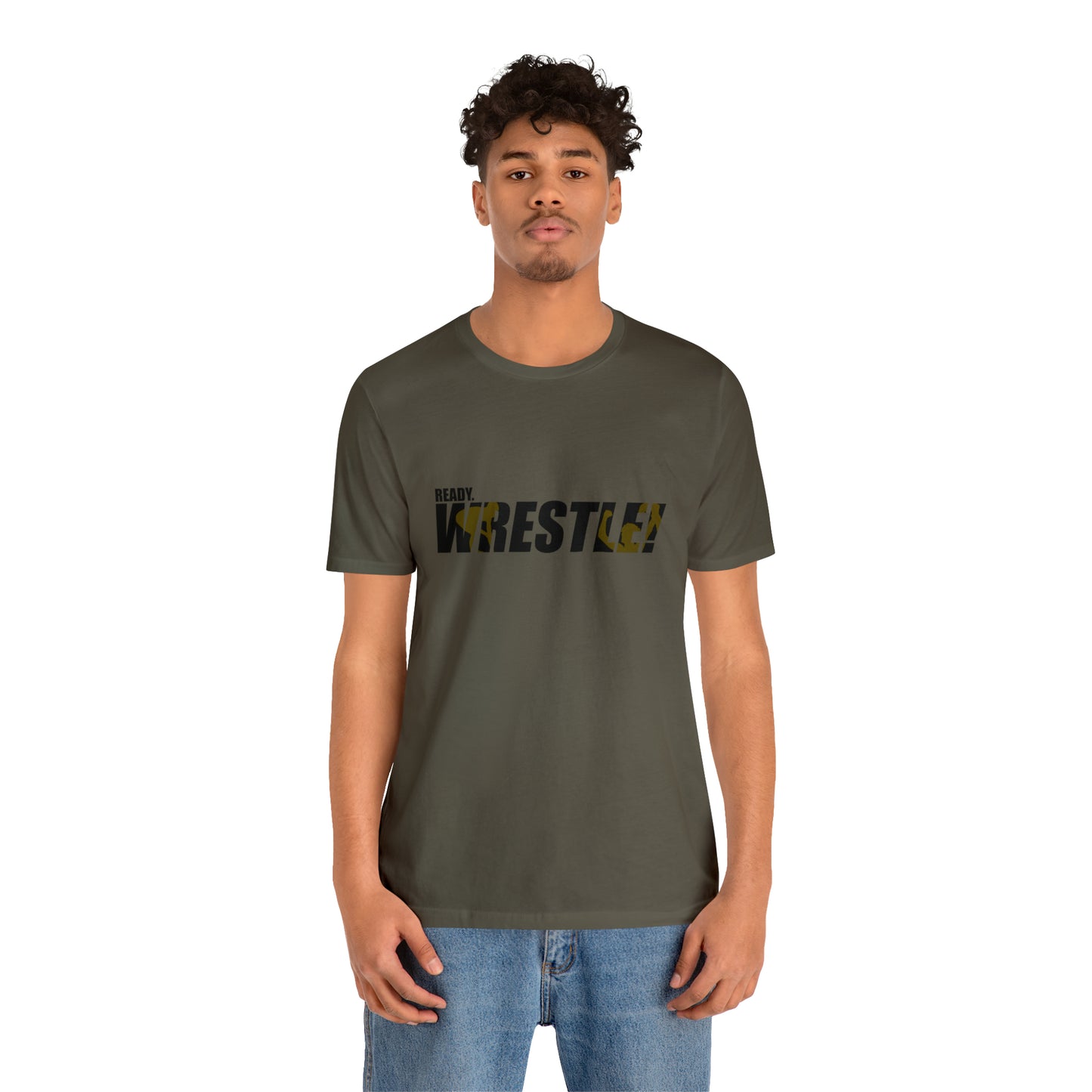 Ready. Wrestle! Black Logo w/Yellow Silhouettes, Unisex Heavy Cotton Tee Bella+Canvas